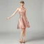 Glitzernden Rose Gold Pailletten Partykleider 2021 A Linie Neckholder Ärmellos Kurze Rüschen Rückenfreies Festliche Kleider