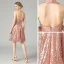 Glitzernden Rose Gold Pailletten Partykleider 2021 A Linie Neckholder Ärmellos Kurze Rüschen Rückenfreies Festliche Kleider