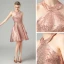 Glitzernden Rose Gold Pailletten Partykleider 2021 A Linie Neckholder Ärmellos Kurze Rüschen Rückenfreies Festliche Kleider