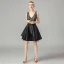Fashion Black Lace Party Dresses 2021 A-Line / Princess Deep V-Neck Sleeveless Short Ruffle Backless Formal Dresses