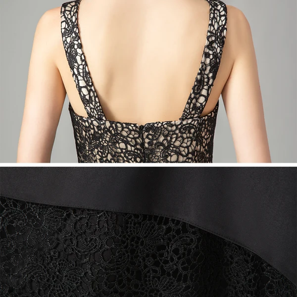 Fashion Black Lace Party Dresses 2021 A-Line / Princess Deep V-Neck Sleeveless Short Ruffle Backless Formal Dresses