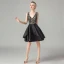 Fashion Black Lace Party Dresses 2021 A-Line / Princess Deep V-Neck Sleeveless Short Ruffle Backless Formal Dresses