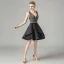 Fashion Black Lace Party Dresses 2021 A-Line / Princess Deep V-Neck Sleeveless Short Ruffle Backless Formal Dresses