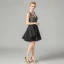 Fashion Black Lace Party Dresses 2021 A-Line / Princess Deep V-Neck Sleeveless Short Ruffle Backless Formal Dresses