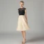Two Tone Black Champagne See-through Homecoming Graduation Dresses 2021 A-Line / Princess Scoop Neck Sleeveless Knee-Length Ruffle Formal Dresses