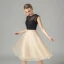 Two Tone Black Champagne See-through Homecoming Graduation Dresses 2021 A-Line / Princess Scoop Neck Sleeveless Knee-Length Ruffle Formal Dresses
