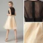 Two Tone Black Champagne See-through Homecoming Graduation Dresses 2021 A-Line / Princess Scoop Neck Sleeveless Knee-Length Ruffle Formal Dresses