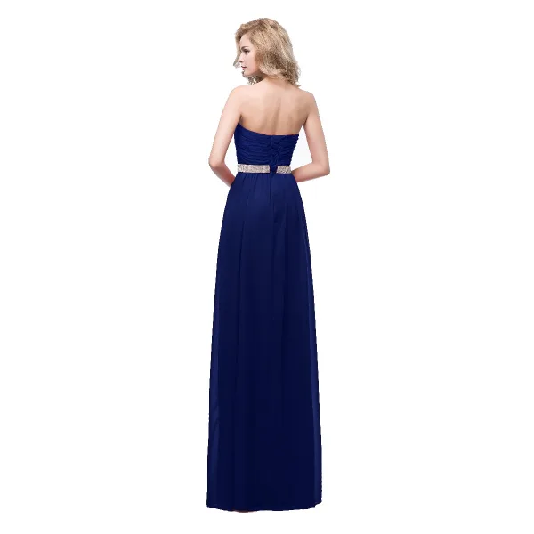 Enkel Rød Chiffon Selskapskjoler 2018 Empire Kjæreste Uten Ermer Rhinestone Sash Lange Buste Ryggløse Formelle Kjoler