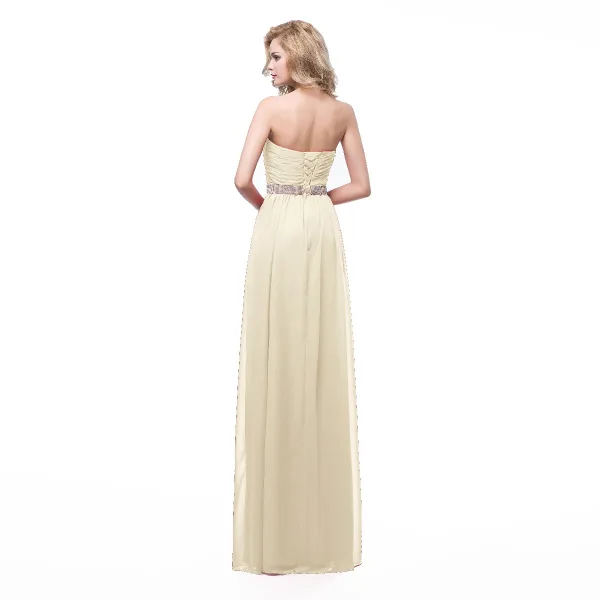 Enkel Rød Chiffon Selskapskjoler 2018 Empire Kjæreste Uten Ermer Rhinestone Sash Lange Buste Ryggløse Formelle Kjoler