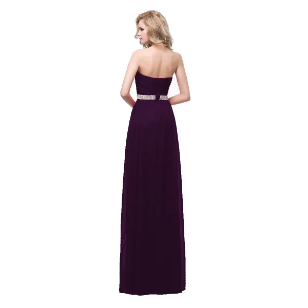 Enkel Rød Chiffon Selskapskjoler 2018 Empire Kjæreste Uten Ermer Rhinestone Sash Lange Buste Ryggløse Formelle Kjoler