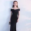 Elegant Classic 2017 Zipper Up Black Satin Spaghetti Straps Church Cocktail Party Evening Party Summer Trumpet / Mermaid Evening Dresses