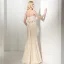 Chic / Belle Champagne Dentelle Robe De Soirée 2020 Trompette / Sirène Bretelles Spaghetti Sans Manches Paillettes Noeud Ceinture Longue Volants Dos Nu Robe De Ceremonie