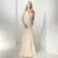 Chic / Belle Champagne Dentelle Robe De Soirée 2020 Trompette / Sirène Bretelles Spaghetti Sans Manches Paillettes Noeud Ceinture Longue Volants Dos Nu Robe De Ceremonie
