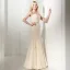 Chic / Belle Champagne Dentelle Robe De Soirée 2020 Trompette / Sirène Bretelles Spaghetti Sans Manches Paillettes Noeud Ceinture Longue Volants Dos Nu Robe De Ceremonie