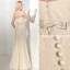 Chic / Belle Champagne Dentelle Robe De Soirée 2020 Trompette / Sirène Bretelles Spaghetti Sans Manches Paillettes Noeud Ceinture Longue Volants Dos Nu Robe De Ceremonie