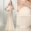 Chic / Belle Champagne Dentelle Robe De Soirée 2020 Trompette / Sirène Bretelles Spaghetti Sans Manches Paillettes Noeud Ceinture Longue Volants Dos Nu Robe De Ceremonie