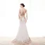 Élégant Champagne Transparentes Robe De Soirée 2020 Trompette / Sirène Encolure Dégagée Manches Longues Perlage Appliques En Dentelle Train De Balayage Volants Robe De Ceremonie