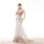 Élégant Champagne Transparentes Robe De Soirée 2020 Trompette / Sirène Encolure Dégagée Manches Longues Perlage Appliques En Dentelle Train De Balayage Volants Robe De Ceremonie