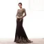 Élégant Champagne Transparentes Robe De Soirée 2020 Trompette / Sirène Encolure Dégagée Manches Longues Perlage Appliques En Dentelle Train De Balayage Volants Robe De Ceremonie