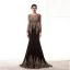 Élégant Champagne Transparentes Robe De Soirée 2020 Trompette / Sirène Encolure Dégagée Manches Longues Perlage Appliques En Dentelle Train De Balayage Volants Robe De Ceremonie