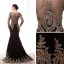 Élégant Champagne Transparentes Robe De Soirée 2020 Trompette / Sirène Encolure Dégagée Manches Longues Perlage Appliques En Dentelle Train De Balayage Volants Robe De Ceremonie