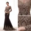 Élégant Champagne Transparentes Robe De Soirée 2020 Trompette / Sirène Encolure Dégagée Manches Longues Perlage Appliques En Dentelle Train De Balayage Volants Robe De Ceremonie
