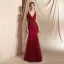 Haut de Gamme Champagne Robe De Soirée 2020 Trompette / Sirène Col v profond Sans Manches Paillettes Perlage Longue Volants Dos Nu Robe De Ceremonie