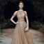 Sparkly Gold Evening Dresses  2020 A-Line / Princess Scoop Neck Sleeveless Beading Glitter Tulle Sash Floor-Length / Long Ruffle Backless Formal Dresses