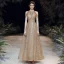 Sparkly Gold Evening Dresses  2020 A-Line / Princess Scoop Neck Sleeveless Beading Glitter Tulle Sash Floor-Length / Long Ruffle Backless Formal Dresses