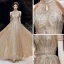 Sparkly Gold Evening Dresses  2020 A-Line / Princess Scoop Neck Sleeveless Beading Glitter Tulle Sash Floor-Length / Long Ruffle Backless Formal Dresses