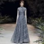 Scintillantes Bleu Marine Robe De Soirée 2020 Princesse Transparentes Col Haut Manches Courtes Glitter Tulle Perlage Longue Volants Dos Nu Robe De Ceremonie