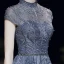Scintillantes Bleu Marine Robe De Soirée 2020 Princesse Transparentes Col Haut Manches Courtes Glitter Tulle Perlage Longue Volants Dos Nu Robe De Ceremonie