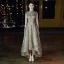 Haute Basse Gris Doré Dansant Robe De Bal 2020 Princesse Col Haut Manches Courtes Appliques En Dentelle Perlage Glitter Tulle Ceinture Asymétrique Volants Dos Nu Robe De Ceremonie