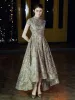 High Low Grey Gold Dancing Prom Dresses 2020 A-Line / Princess High Neck Short Sleeve Appliques Lace Beading Glitter Tulle Sash Asymmetrical Ruffle Backless Formal Dresses