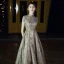Haute Basse Gris Doré Dansant Robe De Bal 2020 Princesse Col Haut Manches Courtes Appliques En Dentelle Perlage Glitter Tulle Ceinture Asymétrique Volants Dos Nu Robe De Ceremonie
