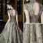 Haute Basse Gris Doré Dansant Robe De Bal 2020 Princesse Col Haut Manches Courtes Appliques En Dentelle Perlage Glitter Tulle Ceinture Asymétrique Volants Dos Nu Robe De Ceremonie