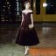 Chic / Belle Bordeaux Velour Robe De Bal 2020 Princesse De l'épaule Manches Courtes Faux Diamant Thé Longueur Volants Dos Nu Robe De Ceremonie