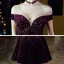 Chic / Belle Bordeaux Velour Robe De Bal 2020 Princesse De l'épaule Manches Courtes Faux Diamant Thé Longueur Volants Dos Nu Robe De Ceremonie