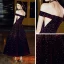 Chic / Belle Bordeaux Velour Robe De Bal 2020 Princesse De l'épaule Manches Courtes Faux Diamant Thé Longueur Volants Dos Nu Robe De Ceremonie