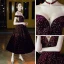 Chic / Belle Bordeaux Velour Robe De Bal 2020 Princesse De l'épaule Manches Courtes Faux Diamant Thé Longueur Volants Dos Nu Robe De Ceremonie