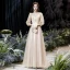 Victorian Style Blushing Pink See-through Evening Dresses  2020 A-Line / Princess High Neck Puffy 3/4 Sleeve Appliques Lace Beading Sequins Floor-Length / Long Ruffle Backless Formal Dresses
