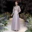 Victorian Style Blushing Pink See-through Evening Dresses  2020 A-Line / Princess High Neck Puffy 3/4 Sleeve Appliques Lace Beading Sequins Floor-Length / Long Ruffle Backless Formal Dresses