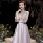 Victorian Style Blushing Pink See-through Evening Dresses  2020 A-Line / Princess High Neck Puffy 3/4 Sleeve Appliques Lace Beading Sequins Floor-Length / Long Ruffle Backless Formal Dresses