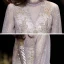 Victorian Style Blushing Pink See-through Evening Dresses  2020 A-Line / Princess High Neck Puffy 3/4 Sleeve Appliques Lace Beading Sequins Floor-Length / Long Ruffle Backless Formal Dresses