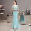 High-end Mint Green Evening Dresses  2020 Trumpet / Mermaid V-Neck 1/2 Sleeves Sash Rhinestone Beading Floor-Length / Long Ruffle Formal Dresses