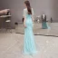 High-end Mint Green Evening Dresses  2020 Trumpet / Mermaid V-Neck 1/2 Sleeves Sash Rhinestone Beading Floor-Length / Long Ruffle Formal Dresses