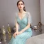 High-end Mint Green Evening Dresses  2020 Trumpet / Mermaid V-Neck 1/2 Sleeves Sash Rhinestone Beading Floor-Length / Long Ruffle Formal Dresses