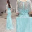 High-end Mint Green Evening Dresses  2020 Trumpet / Mermaid V-Neck 1/2 Sleeves Sash Rhinestone Beading Floor-Length / Long Ruffle Formal Dresses