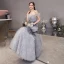Luxury / Gorgeous Grey Evening Dresses  2020 Trumpet / Mermaid Off-The-Shoulder Short Sleeve Feather Beading Floor-Length / Long Ruffle Backless Formal Dresses