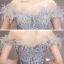 Luxury / Gorgeous Grey Evening Dresses  2020 Trumpet / Mermaid Off-The-Shoulder Short Sleeve Feather Beading Floor-Length / Long Ruffle Backless Formal Dresses